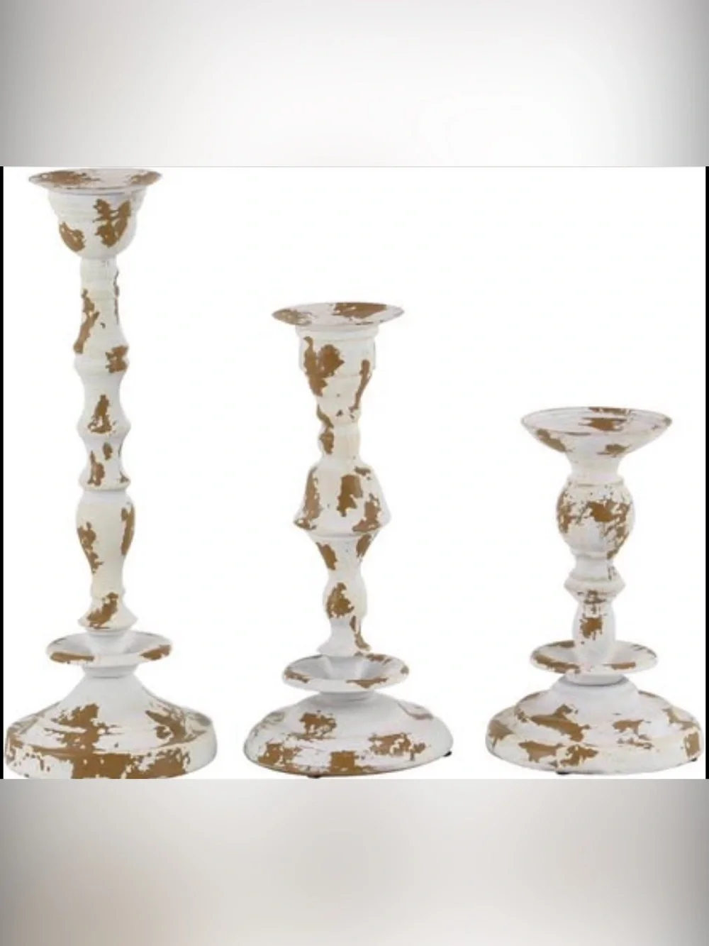 ✨ Deco 79 Set of 3 Distressed White & Gold Candle Holders
